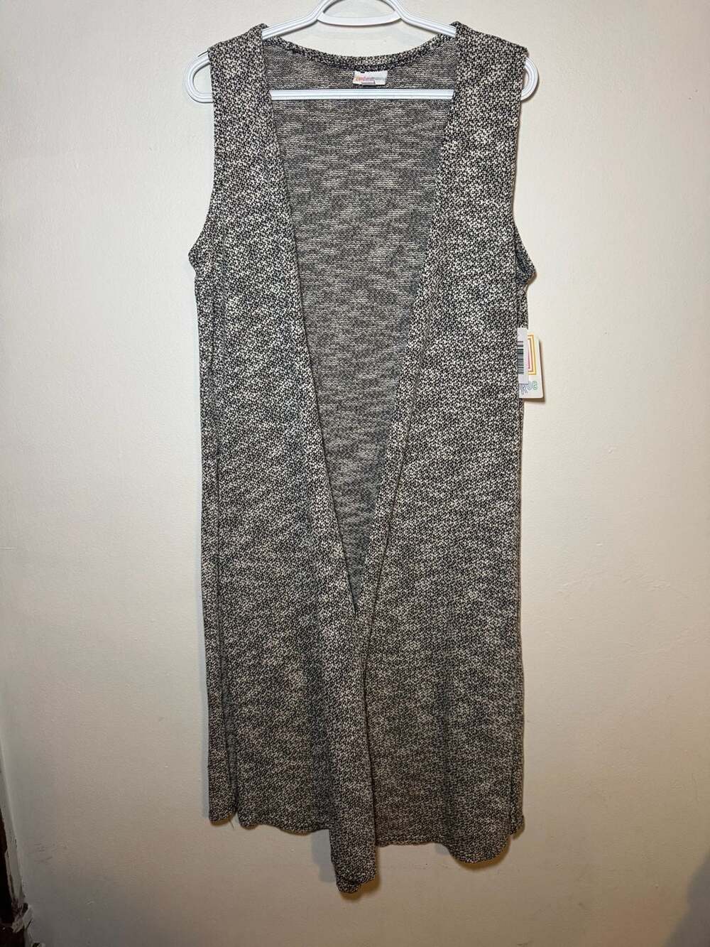 LulaRoe Women's Side Slit Marled Gray Knit Joy Long Line Duster Vest Size M